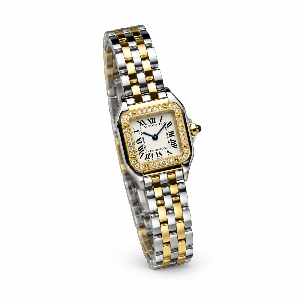 Cartier Panthère de Cartier Small — Steel & Yellow Gold, Diamond Bezel, Silver Dial & Two-Tone Bracelet, Women