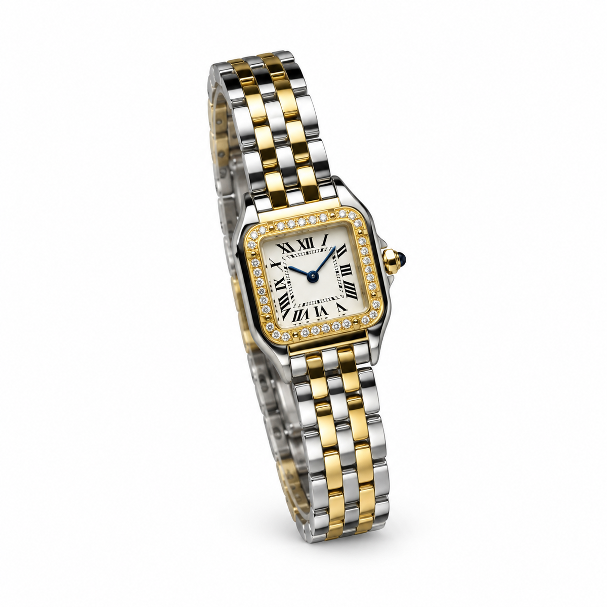 Cartier Panthère de Cartier Small — Steel & Yellow Gold, Diamond Bezel, Silver Dial & Two-Tone Bracelet, Women