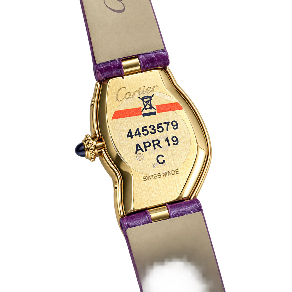 Cartier Crash — 18K Yellow Gold, Silver Dial, Roman Numerals & Purple Alligator Strap, Women