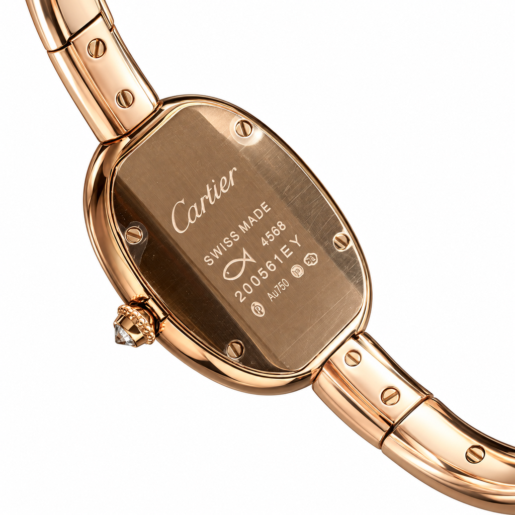 Cartier Baignoire — 18K Rose Gold, Diamond Bezel & Rose Gold Bangle