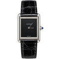 Cartier Tank Must Large — Steel, Black Lacquer Dial, No Numerals & Black Alligator Strap, Quartz