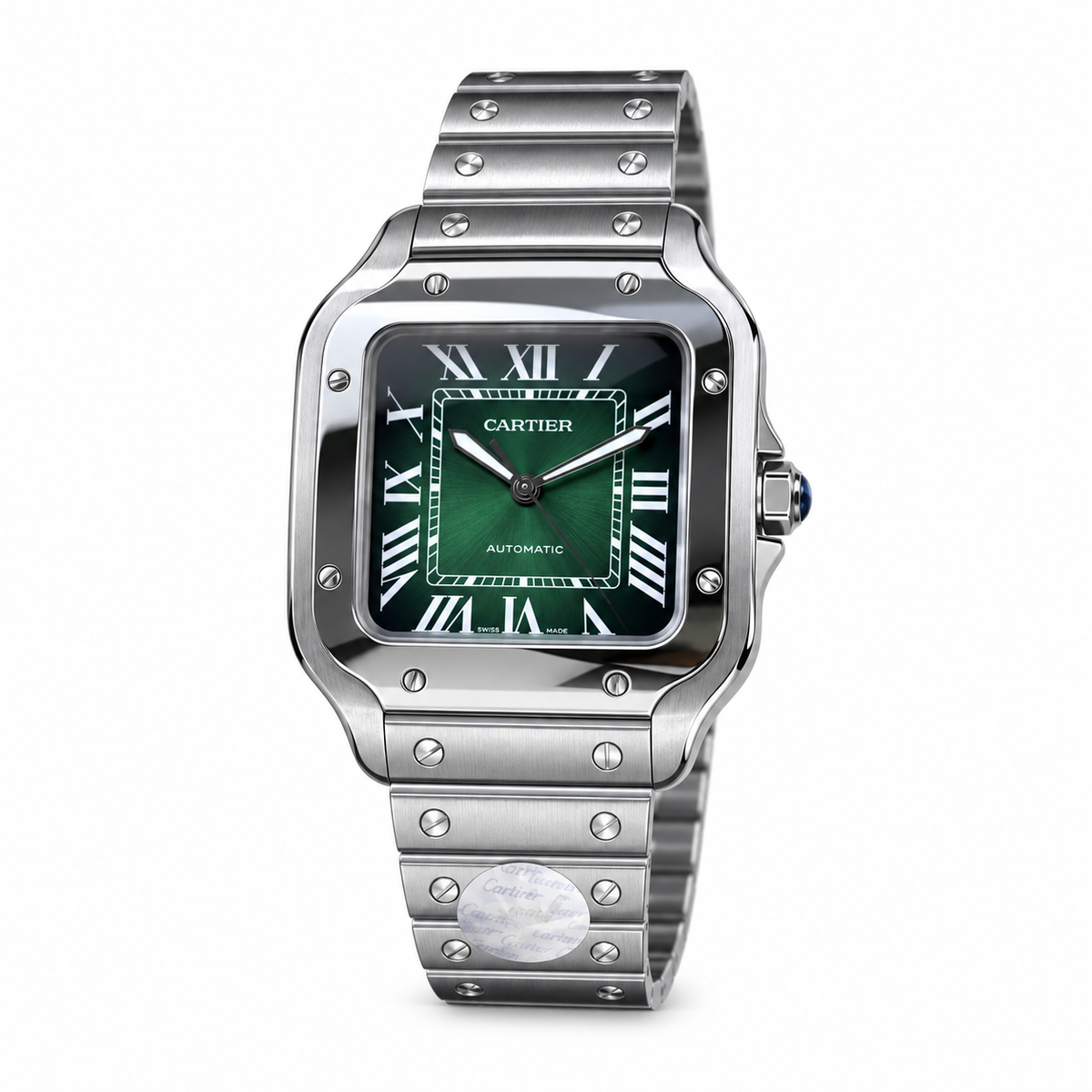 Cartier Santos Large Steel Green Dial Automatic Bracelet Watch – KDY