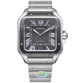 Cartier Santos de Cartier Large Stainless Steel Smoked Grey Sunburst Dial Silver Roman Numerals Date Automatic Integrated Bracelet QuickSwitch Watch