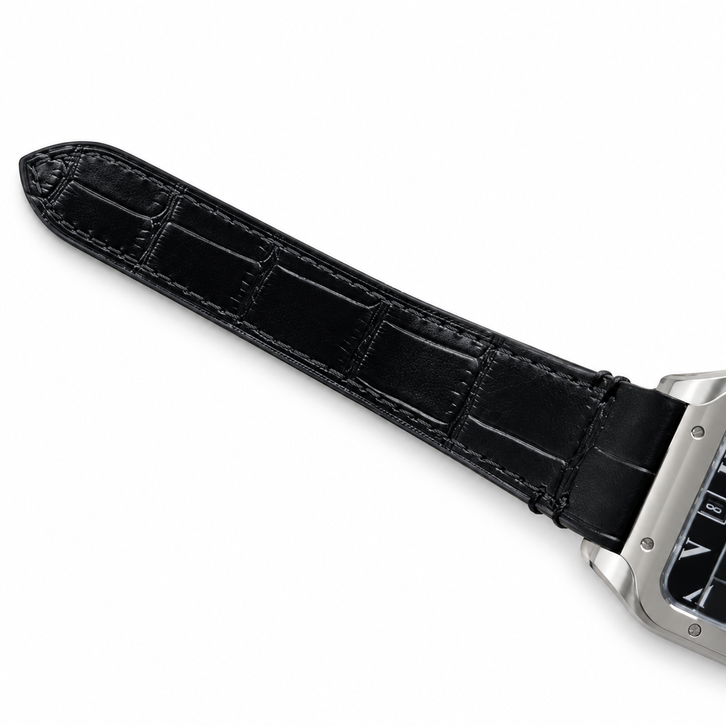 Cartier Santos Automatic Black Dial Alligator Leather Luxury Watch Swiss Made