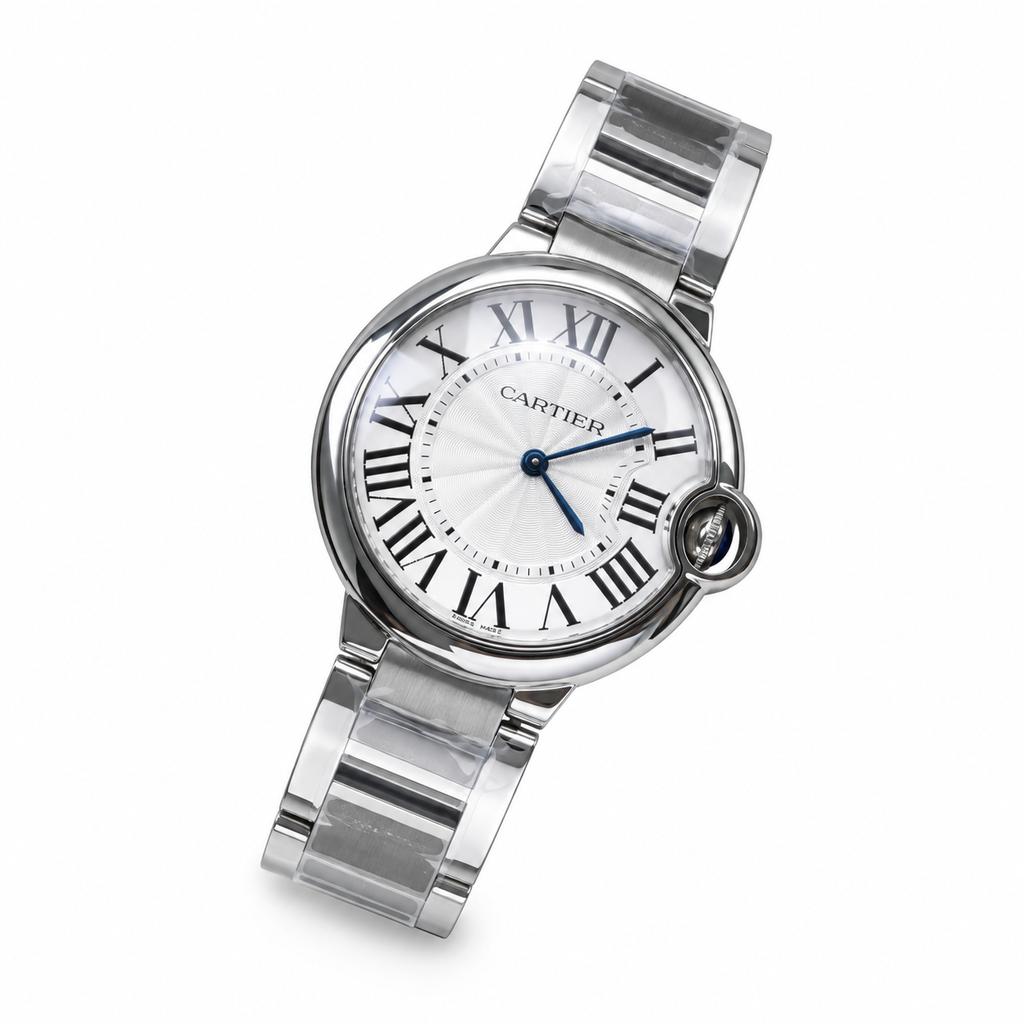 Cartier Ballon Bleu Stainless Steel Silver Guilloché Dial Luxury Watch Swiss Made