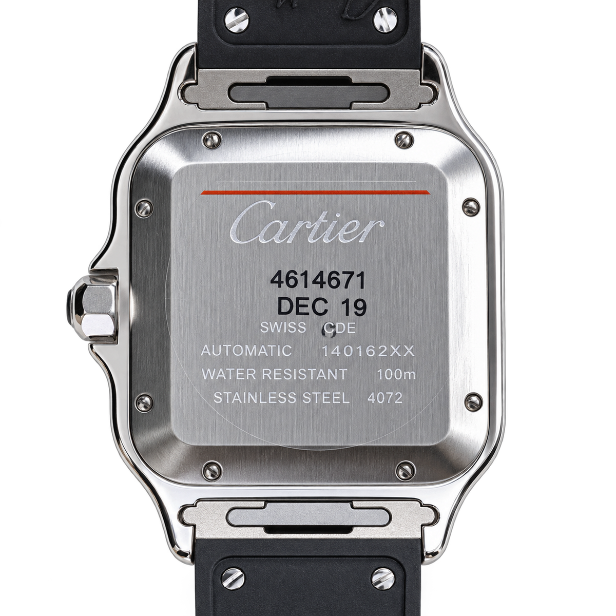 Cartier Santos Large Steel ADLC Black Dial Automatic Rubber Strap Watch – KDY