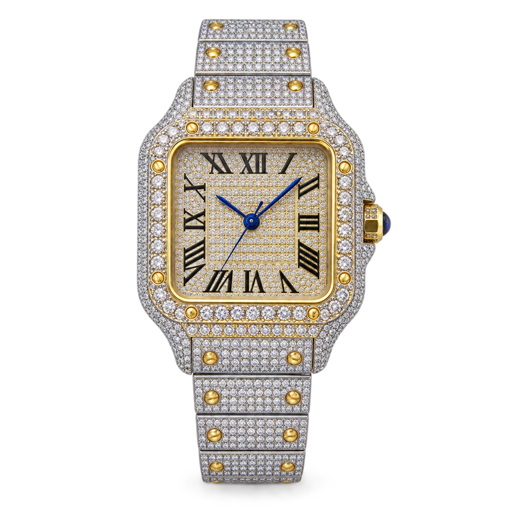 Cartier Santos Large Fully Iced Out Diamond-Set Two-Tone Watch – KDY