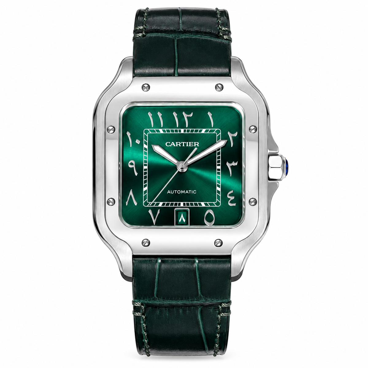 Cartier Santos Large — Steel, Brown Dial, Arabic Numerals, Date & Brown Alligator Strap, Automatic