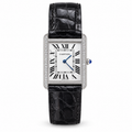 Cartier Tank Louis Large White Gold Diamond Lugs Silver Dial Black Strap Watch – KDY