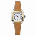 Cartier Santos de Cartier Medium — Steel & Yellow Gold, White Dial, Roman Numerals, Date & Tan Leather Strap, Automatic