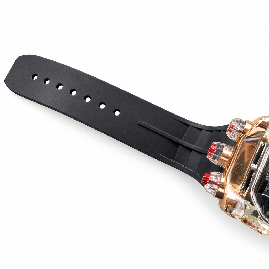 Jacob & Co. x Bugatti Chiron Clear Sapphire Rose Gold Tourbillon Black Rubber Watch