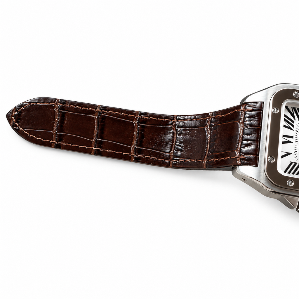 Cartier Santos Dumont Steel Rose Gold White Dial Brown Strap Watch – KDY