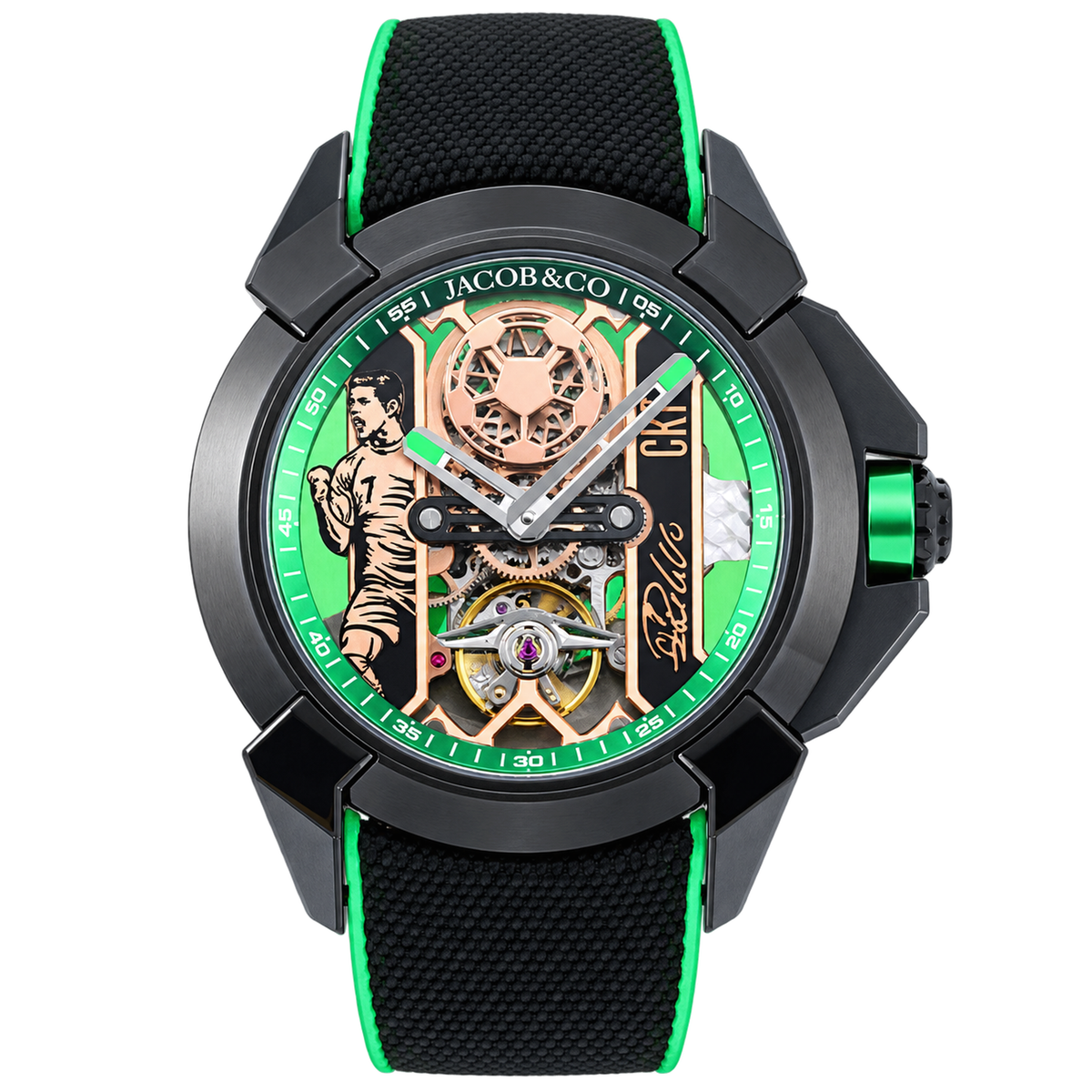 Jacob & Co. Epic X CR7 Black DLC Tourbillon Skeleton Green Black Watch