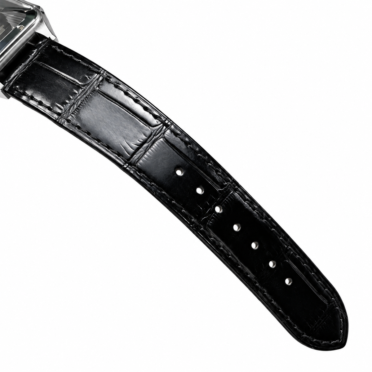 Cartier Santos-Dumont Large Steel Silver Dial Manual Black Strap Watch – KDY