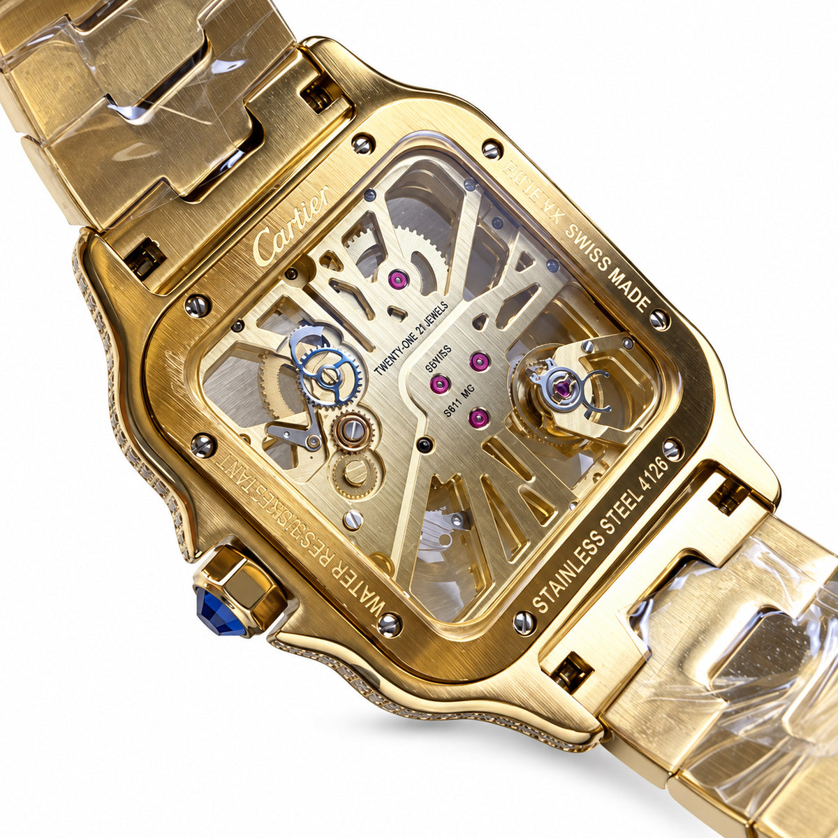 Cartier Santos Yellow Gold Full Diamond Skeleton Watch – KDY