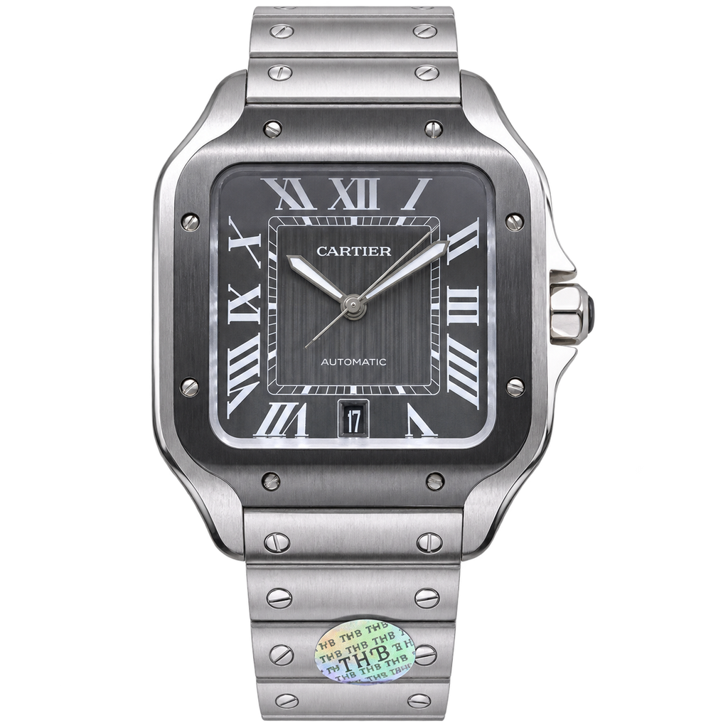 Cartier Santos Large Steel Grey Dial Date Automatic Bracelet Watch – KDY