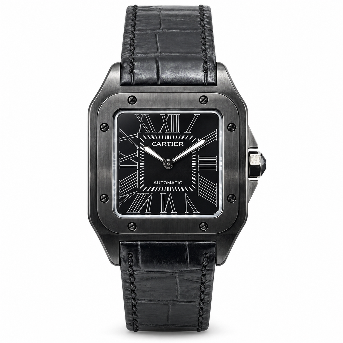 Cartier Santos de Cartier Automatic — Black ADLC, Black Dial & Alligator Strap