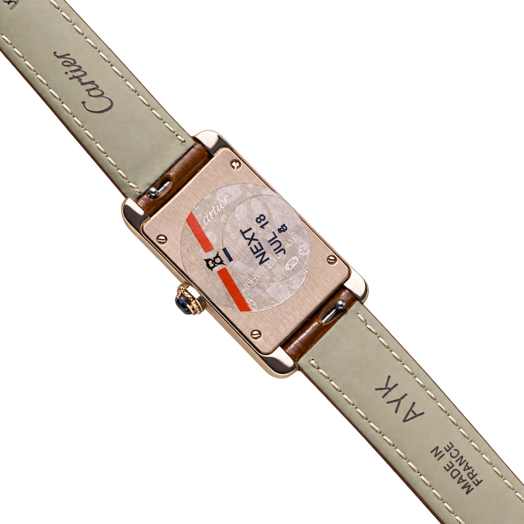 Cartier Tank Américaine Small — 18K Rose Gold, Silver Dial, Roman Numerals & Brown Alligator Strap, Women