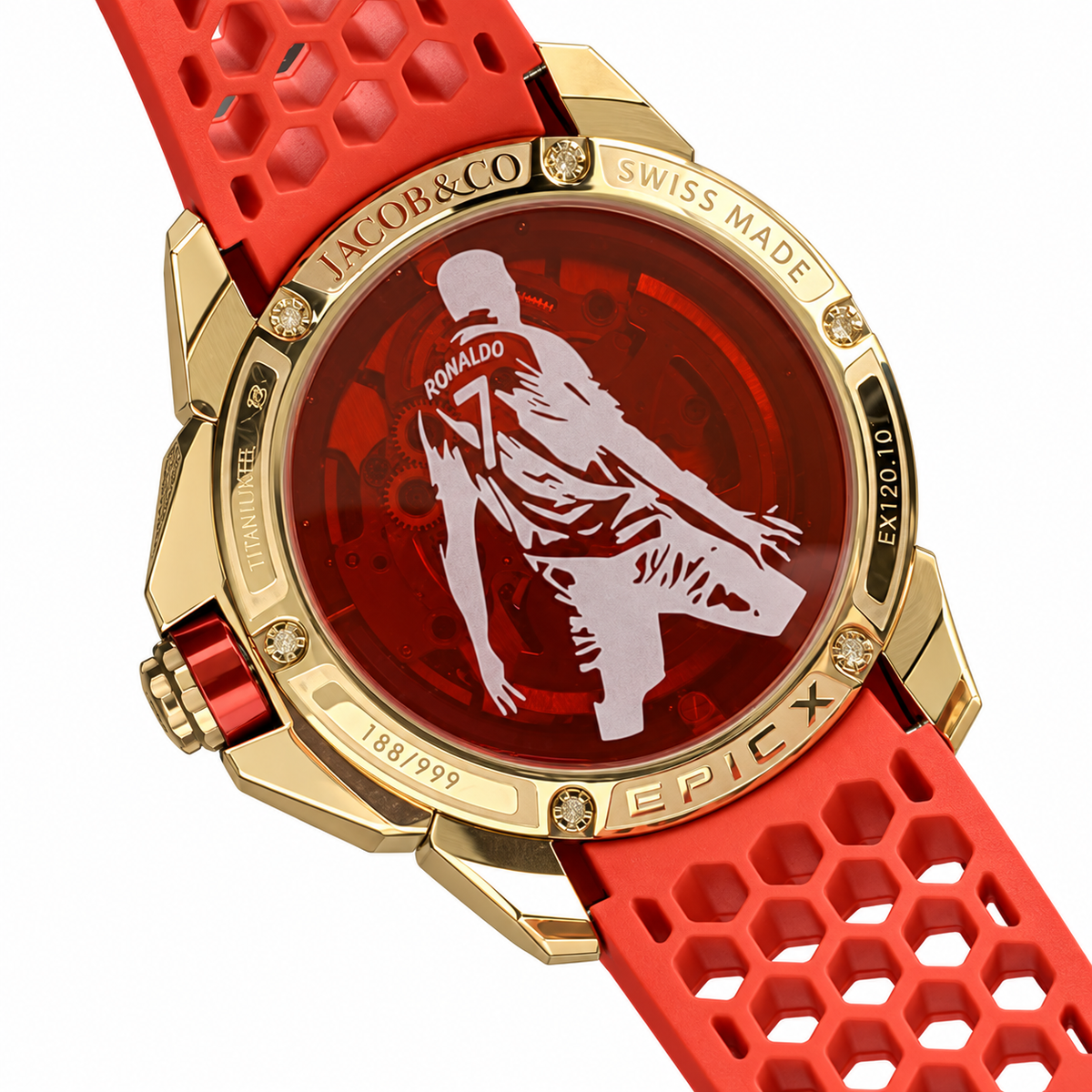 Jacob & Co. Epic X CR7 Diamond Gold Tourbillon Red Rubber Watch