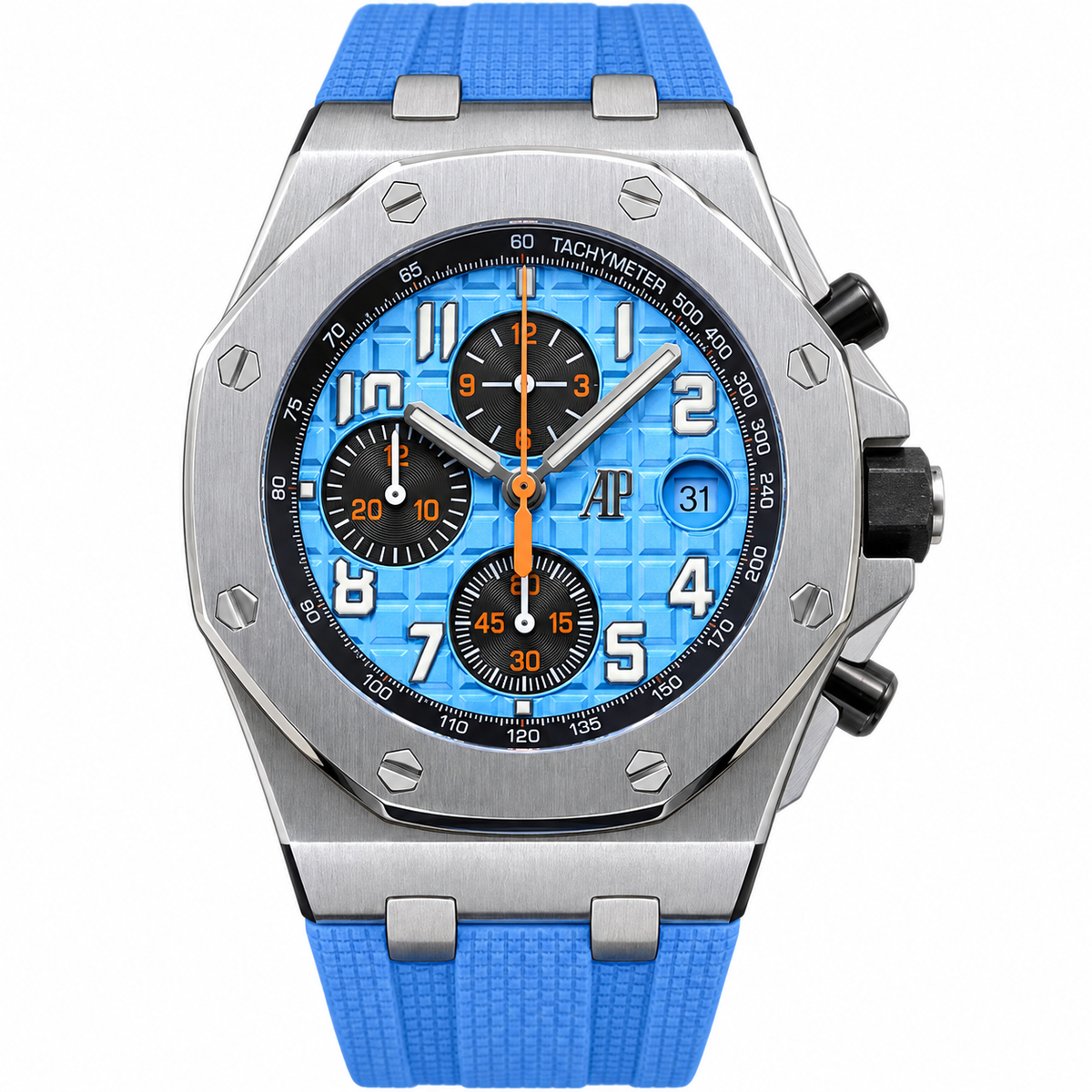 Audemars Piguet Royal Oak Offshore Chronograph Blue Mega Tapisserie Orange Accent Rubber Strap 42mm