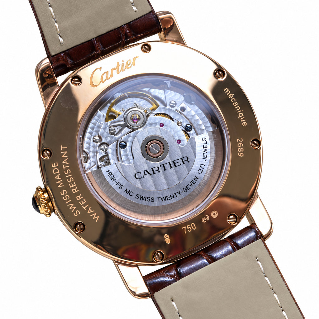 Cartier Ronde Louis Cartier Automatic — 18K Rose Gold, 24H Dial, Date & Brown Alligator Strap