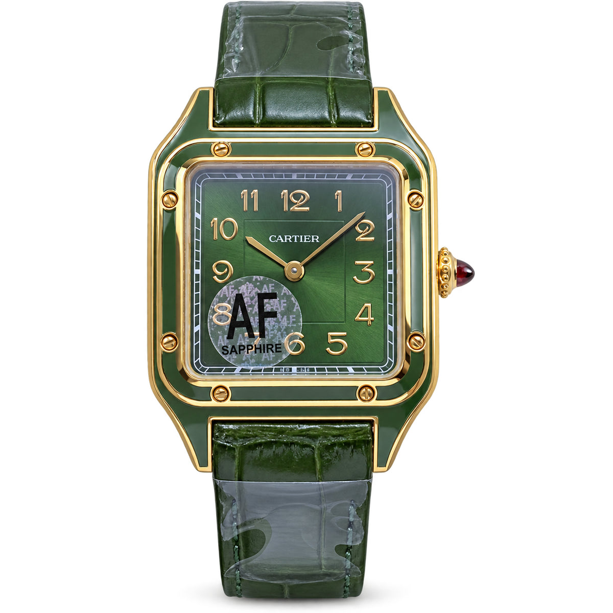 Cartier Santos-Dumont Yellow Gold Green Lacquer Dial Manual Green Strap Watch – KDY