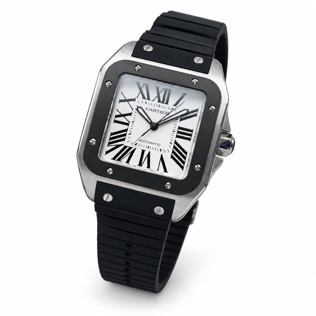 Cartier Santos 100 XL Steel Black Rubber Bezel White Dial Automatic Rubber Watch – KDY