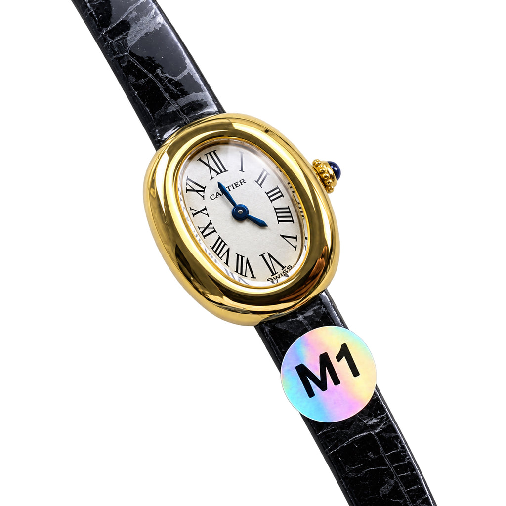 Cartier Baignoire 18K Yellow Gold Oval Luxury Watch Black Alligator Strap Swiss Made