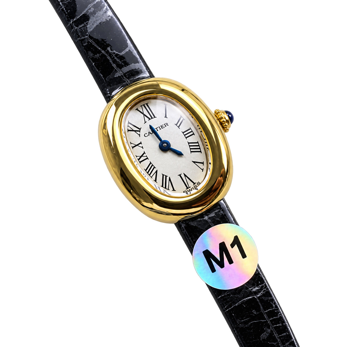 Cartier Baignoire 18K Yellow Gold Oval Luxury Watch Black Alligator Strap Swiss Made