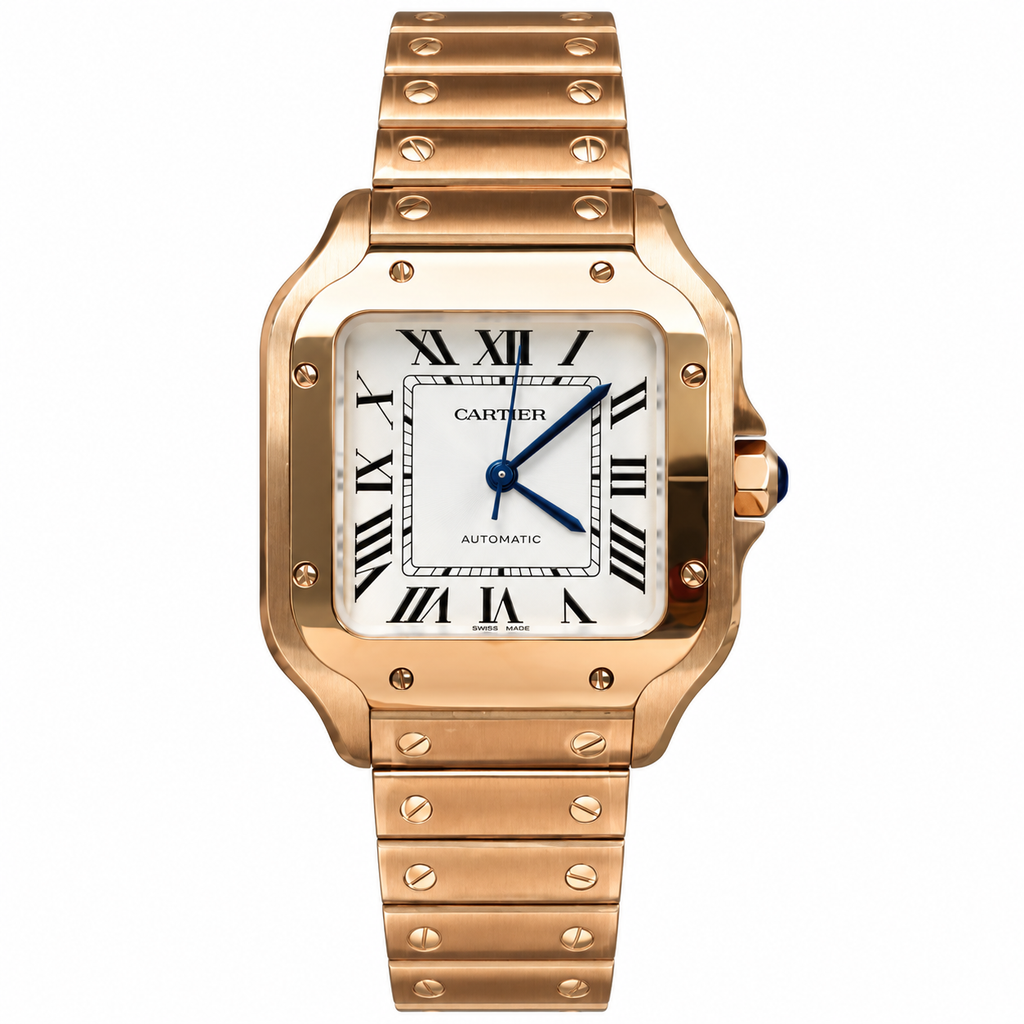 Cartier Santos de Cartier Large — 18K Rose Gold, White Dial, Roman Numerals & Rose Gold Bracelet, Automatic