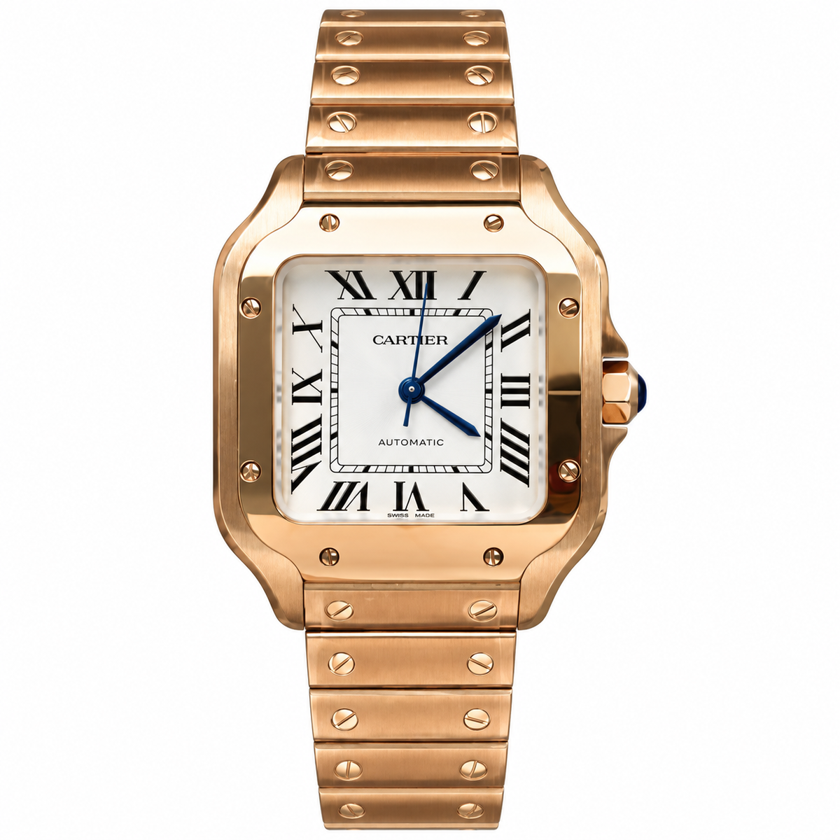 Cartier Santos de Cartier Large — 18K Rose Gold, White Dial, Roman Numerals & Rose Gold Bracelet, Automatic