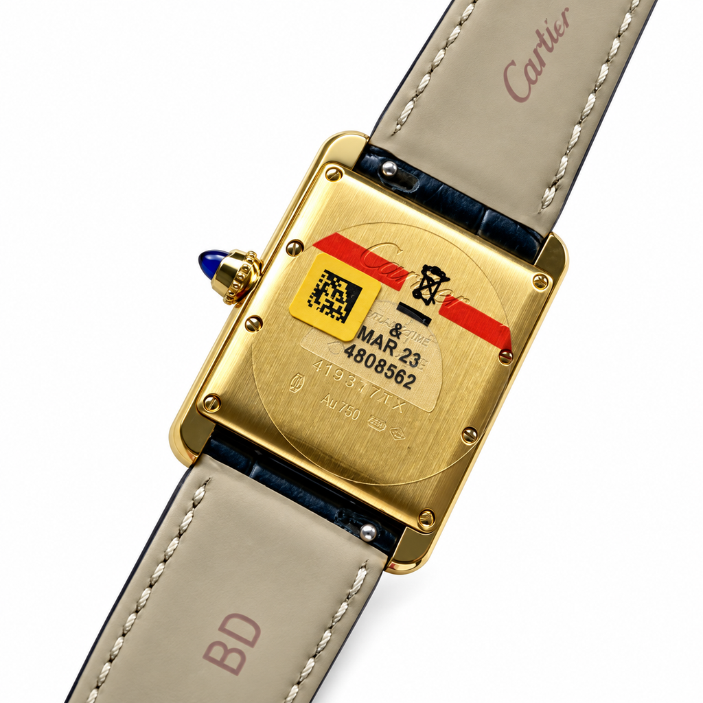 Cartier Tank Must Large Yellow Gold Champagne Dial Navy Strap Watch – KDY