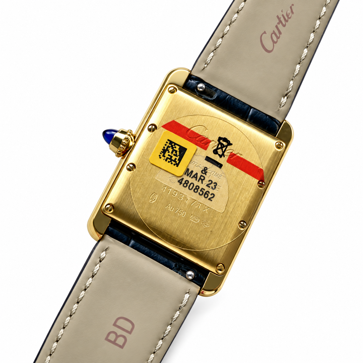 Cartier Tank Must Large Yellow Gold Champagne Dial Navy Strap Watch – KDY