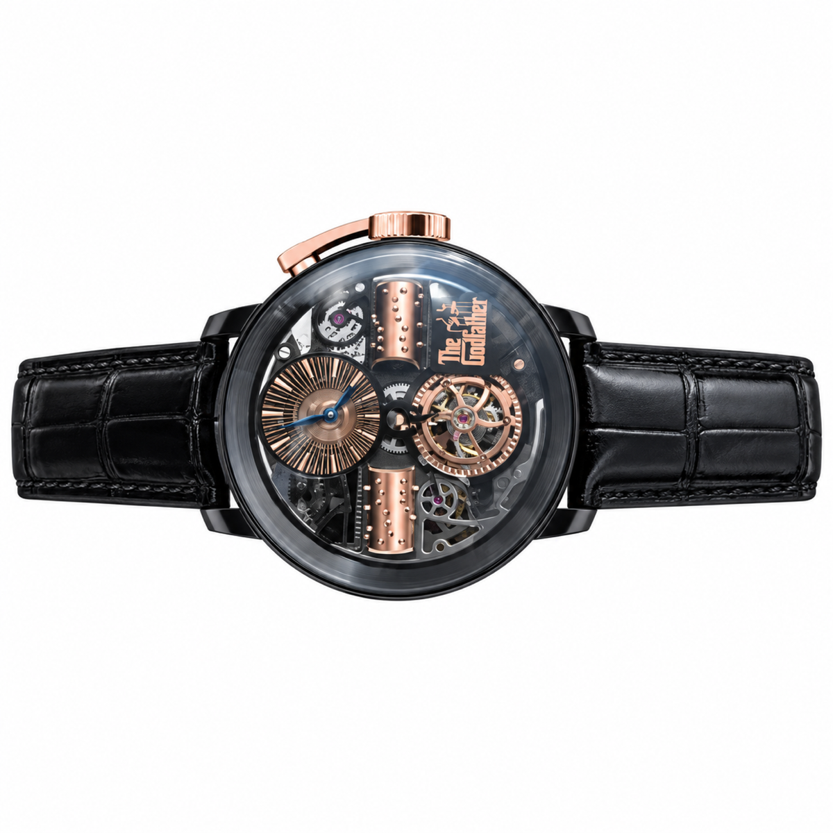 Jacob & Co. x The Godfather Black DLC Tourbillon Sunburst Rose Gold Black Leather Watch