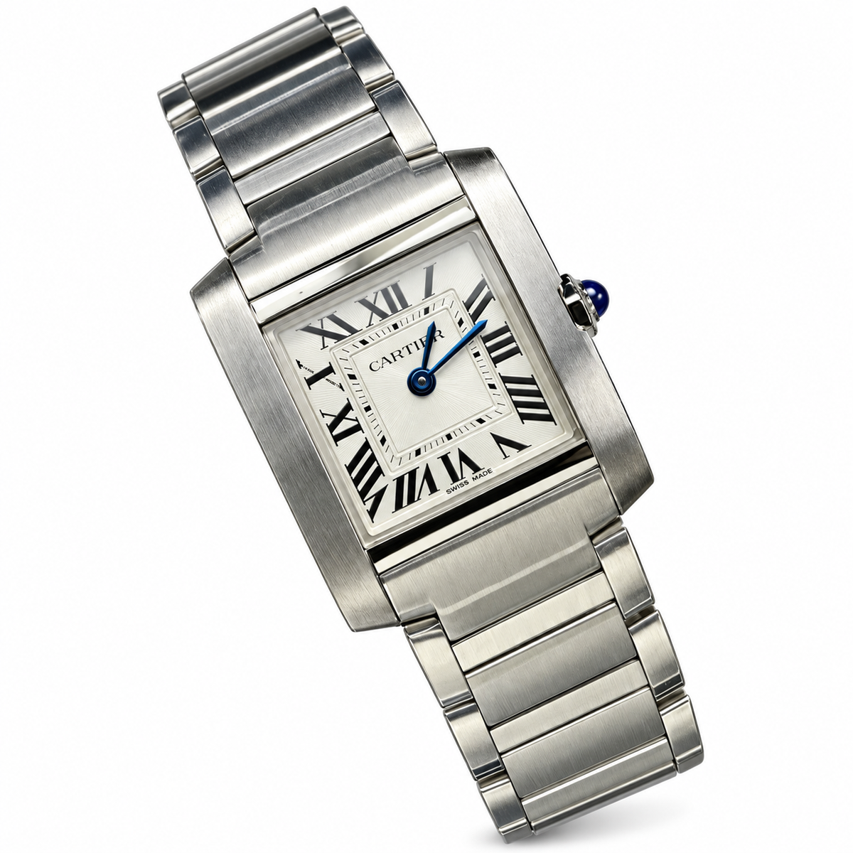 Cartier Tank Française Large — Steel, Silver Dial, Roman Numerals & Steel Bracelet, Quartz