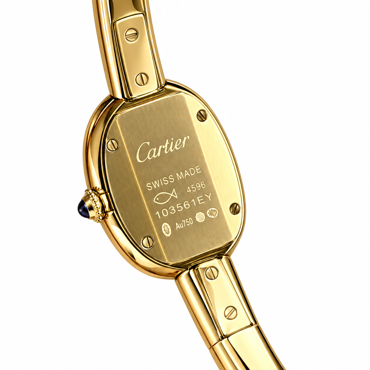 Cartier Baignoire Mini — 18K Yellow Gold, White Dial, Roman Numerals & Gold Bangle, Women