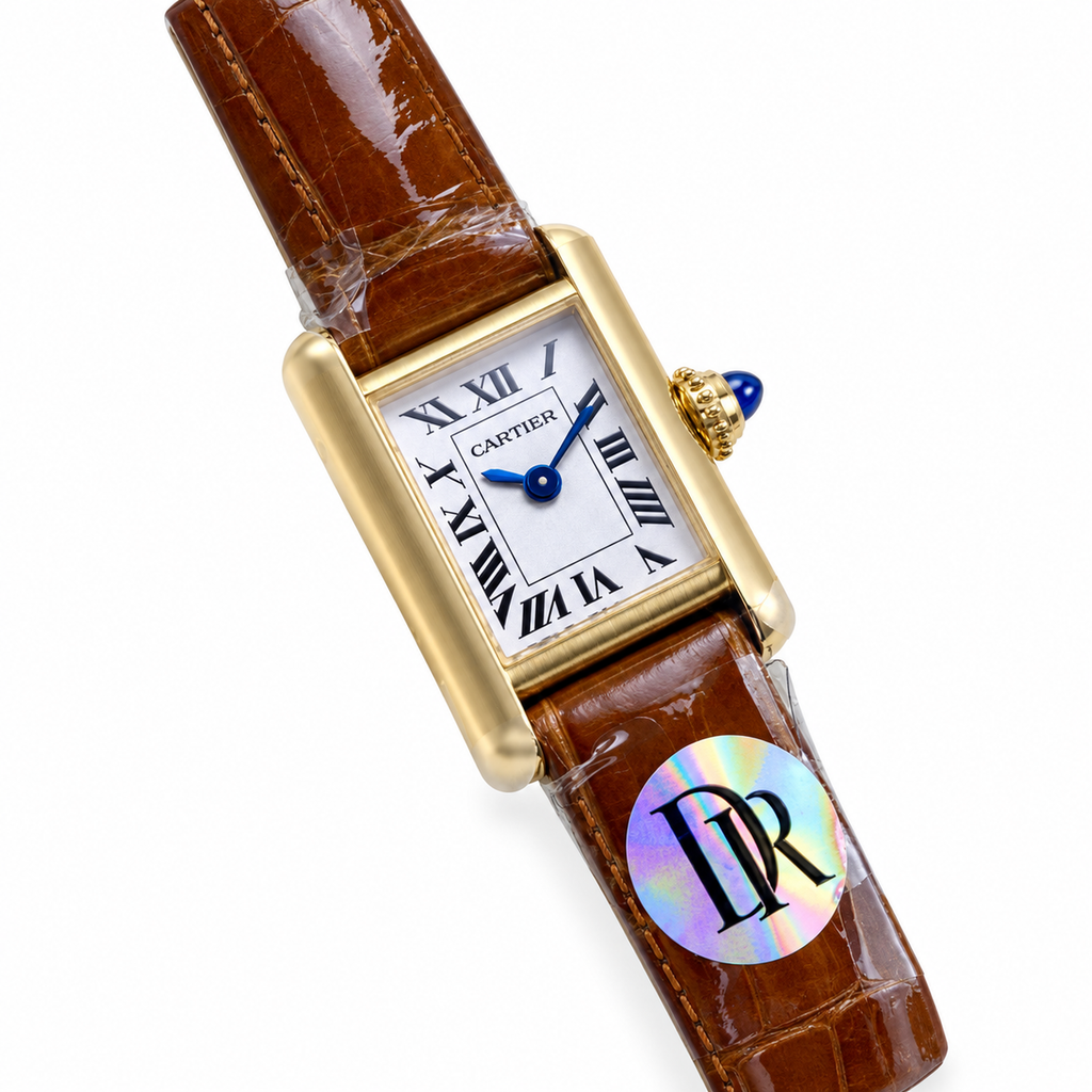 Cartier Tank Louis Small Yellow Gold White Dial Brown Strap Watch – KDY