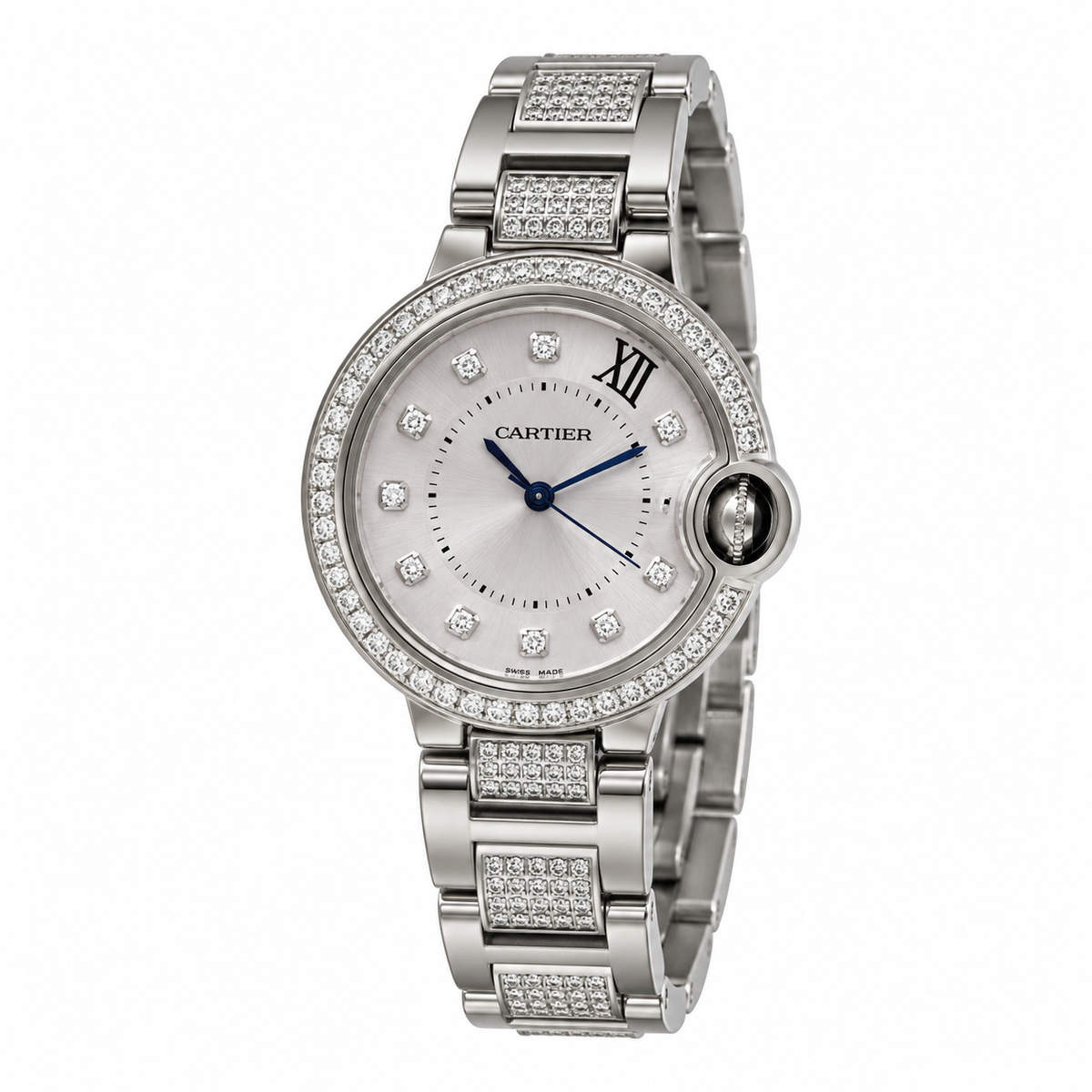 Cartier Ballon Bleu de Cartier — Diamond Bezel, Pink Dial & Diamond Steel Bracelet