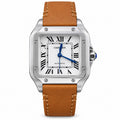 Cartier Santos de Cartier Large Stainless Steel White Dial Black Roman Numerals Blued-Steel Hands Automatic Tan Calfskin Leather Strap Watch