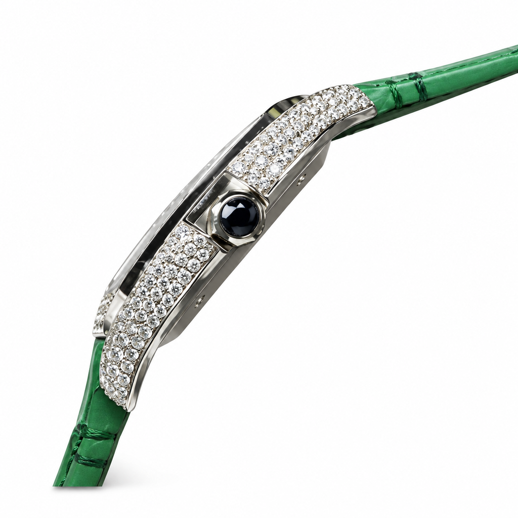 Cartier Santos Diamond Bezel Arabic Green Dial Watch – KDY