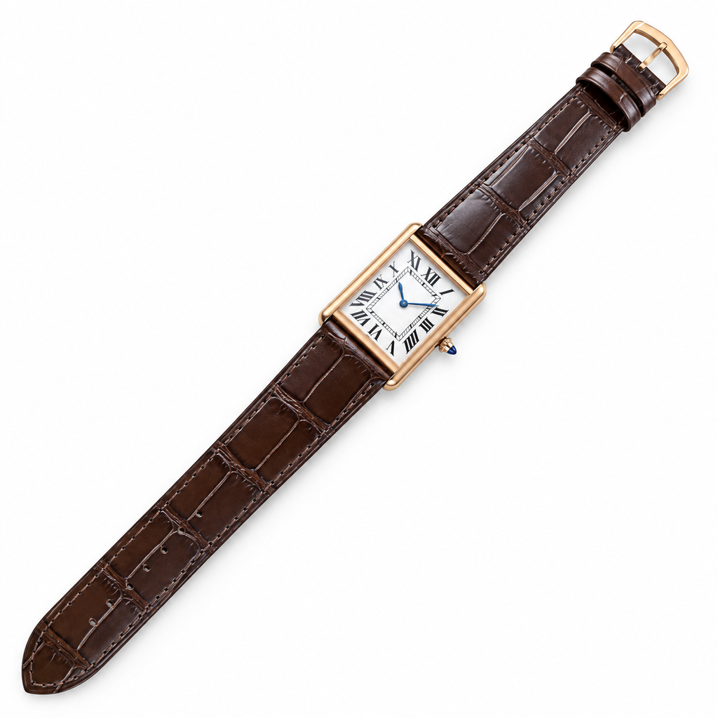 Cartier Tank Louis Large Rose Gold Silver Dial Automatic Brown Strap Watch – KDY