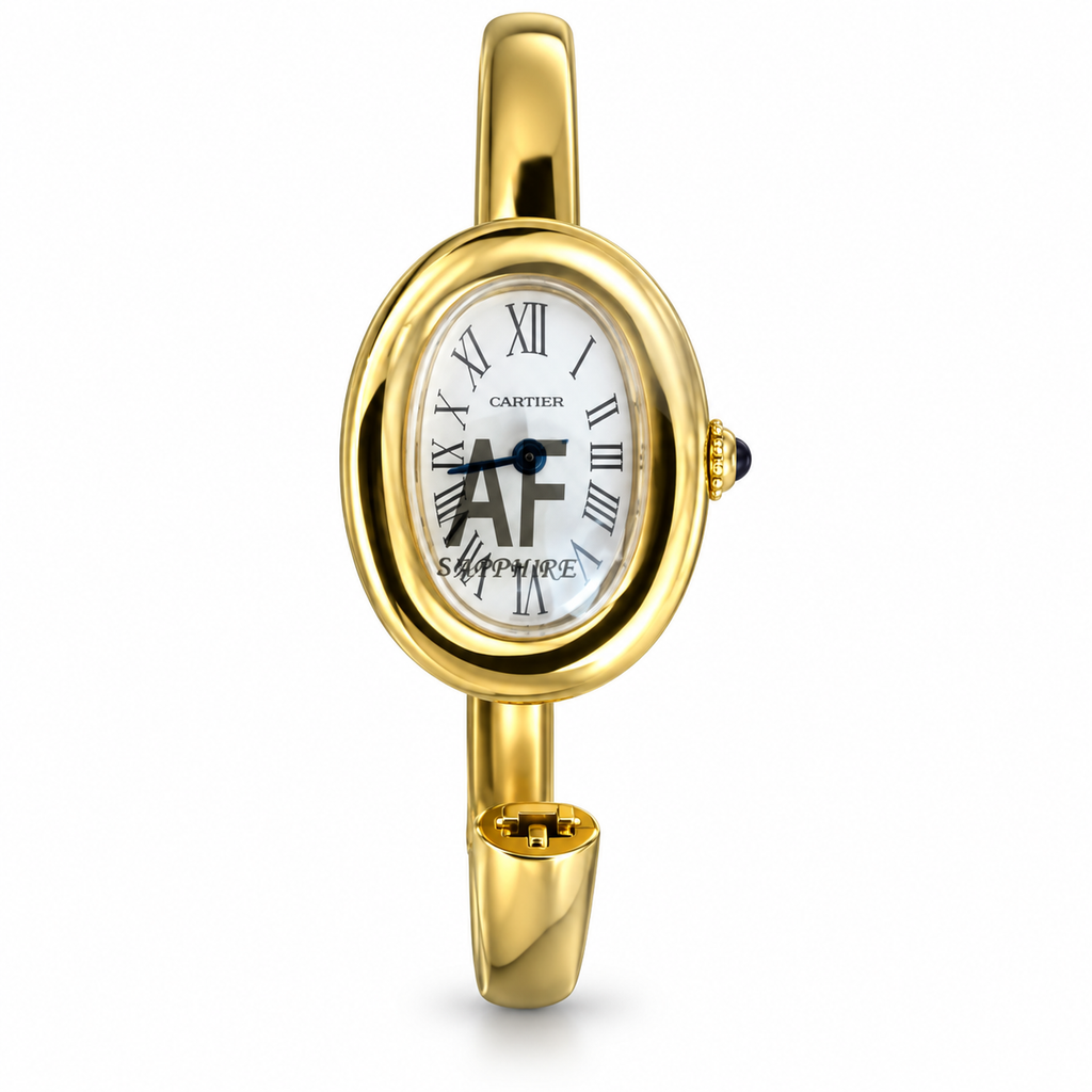 Cartier Baignoire — 18K Yellow Gold, White Oval Dial, Roman Numerals & Yellow Gold Bangle, Women