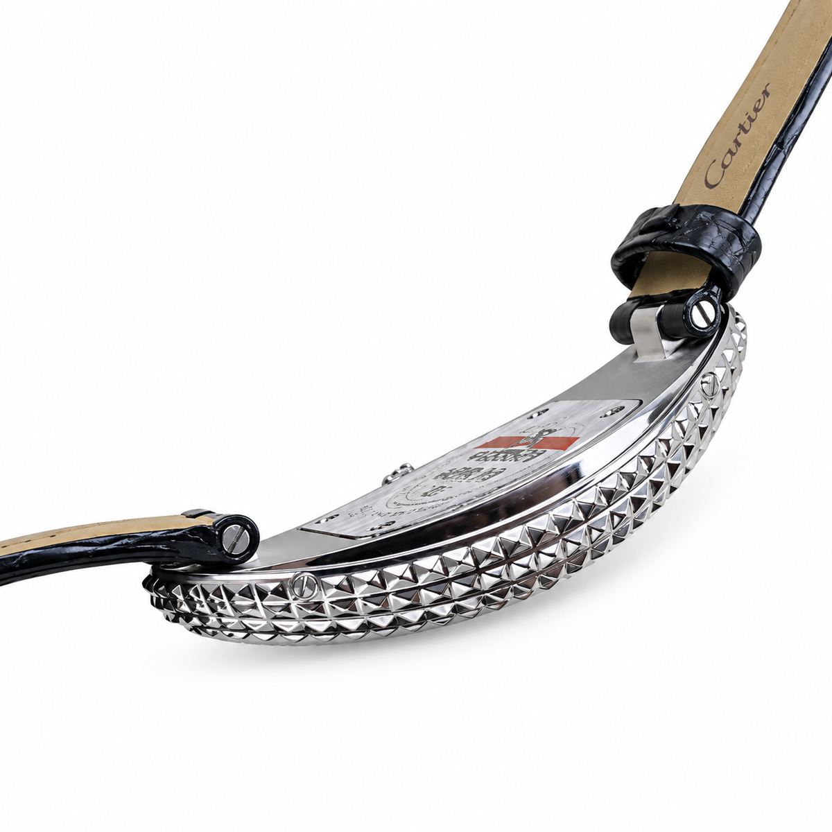 Cartier Baignoire Allongée — 18K White Gold, Clou de Paris Bezel, White Dial & Black Alligator Strap, Women