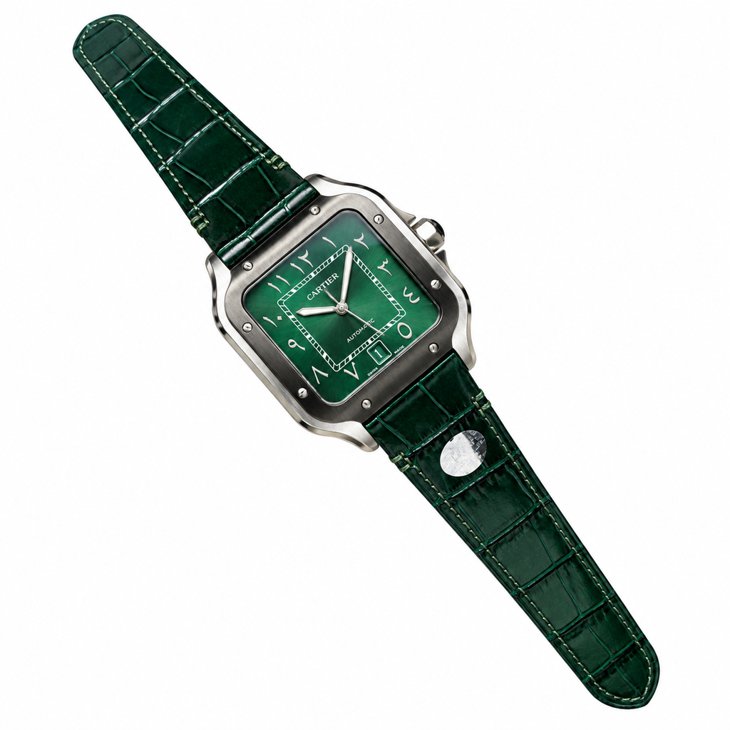 Cartier Santos Arabic Green Dial Steel Green Strap Watch – KDY