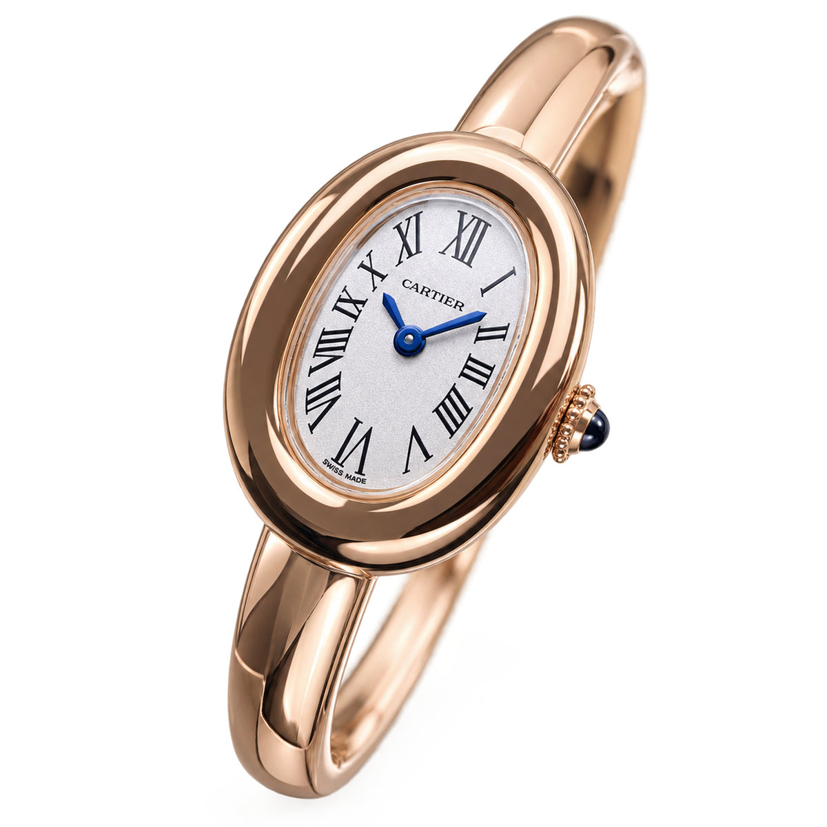 Cartier Baignoire — 18K Rose Gold, White Oval Dial, Roman Numerals & Rose Gold Bangle, Women