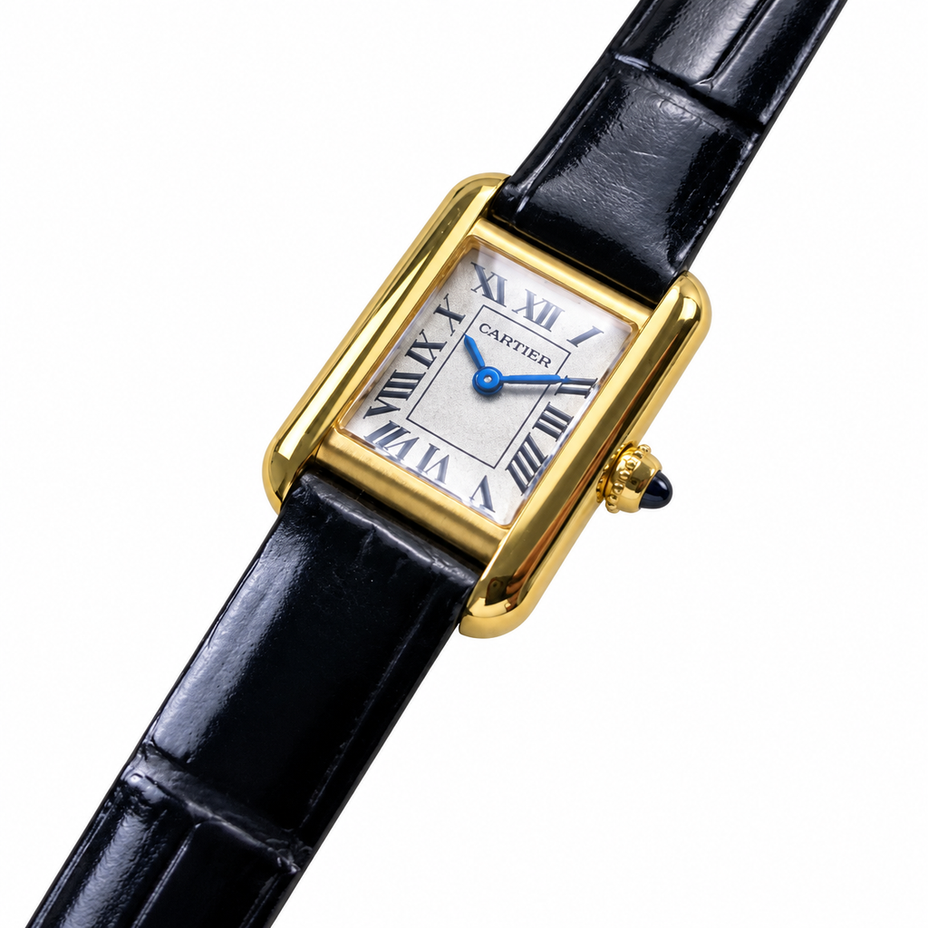 Cartier Tank Must 18K Yellow Gold Rectangular Luxury Watch Black Alligator Strap Swiss Made