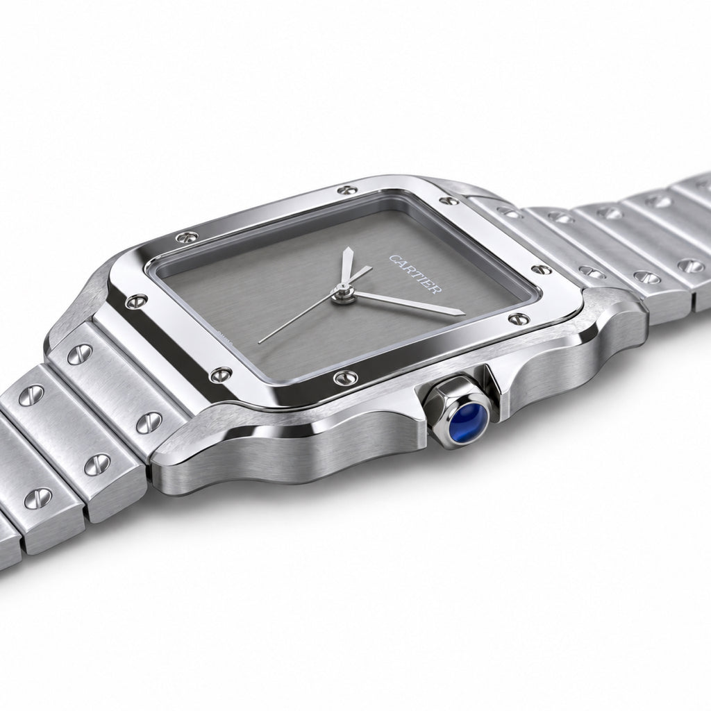 Cartier Santos Automatic Grey Dial Stainless Steel Bracelet Luxury Watch Swiss Made