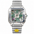 Cartier Santos Large Steel Green Skeleton Dial Automatic Bracelet Watch – KDY