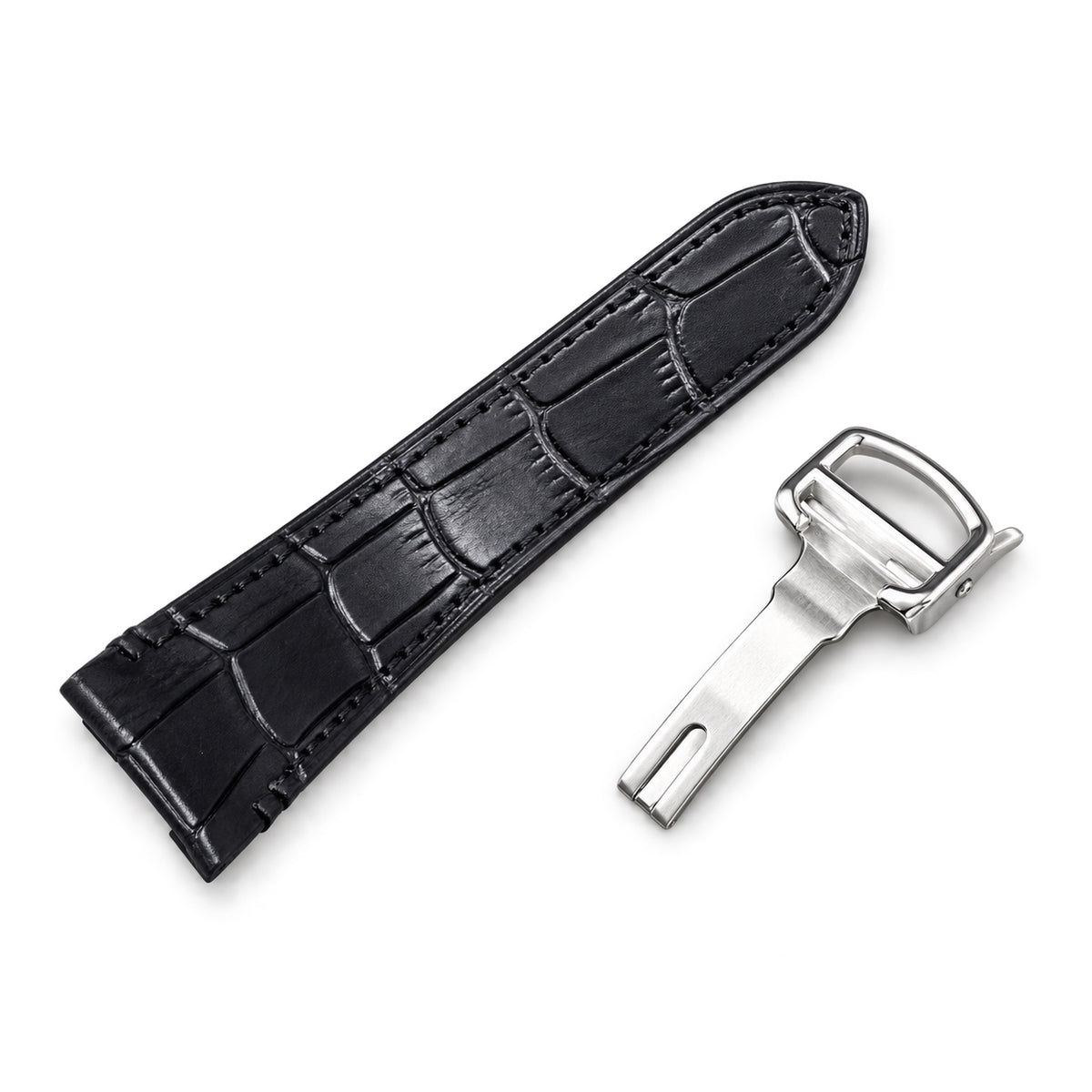 Cartier Santos Large — Steel & Black ADLC, Black Dial, Roman Numerals, Date & Black Alligator Strap, Automatic