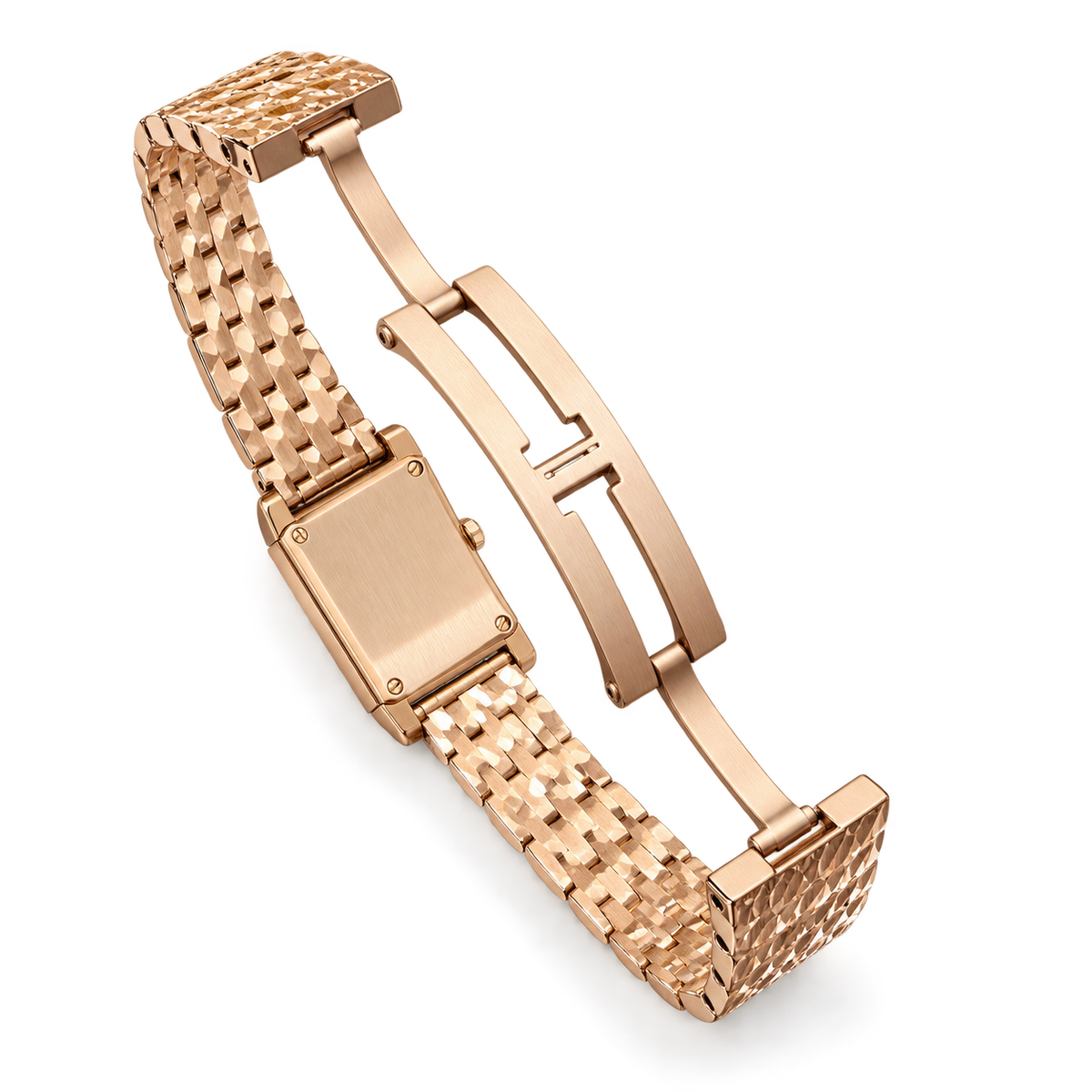 Cartier Tank Américaine Small — 18K Rose Gold, Silver Dial, Roman Numerals & Rose Gold Mesh Bracelet, Women